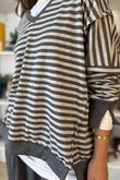 The Sunday Morning Stripe V Slouch Sweatshirt Greys Melange